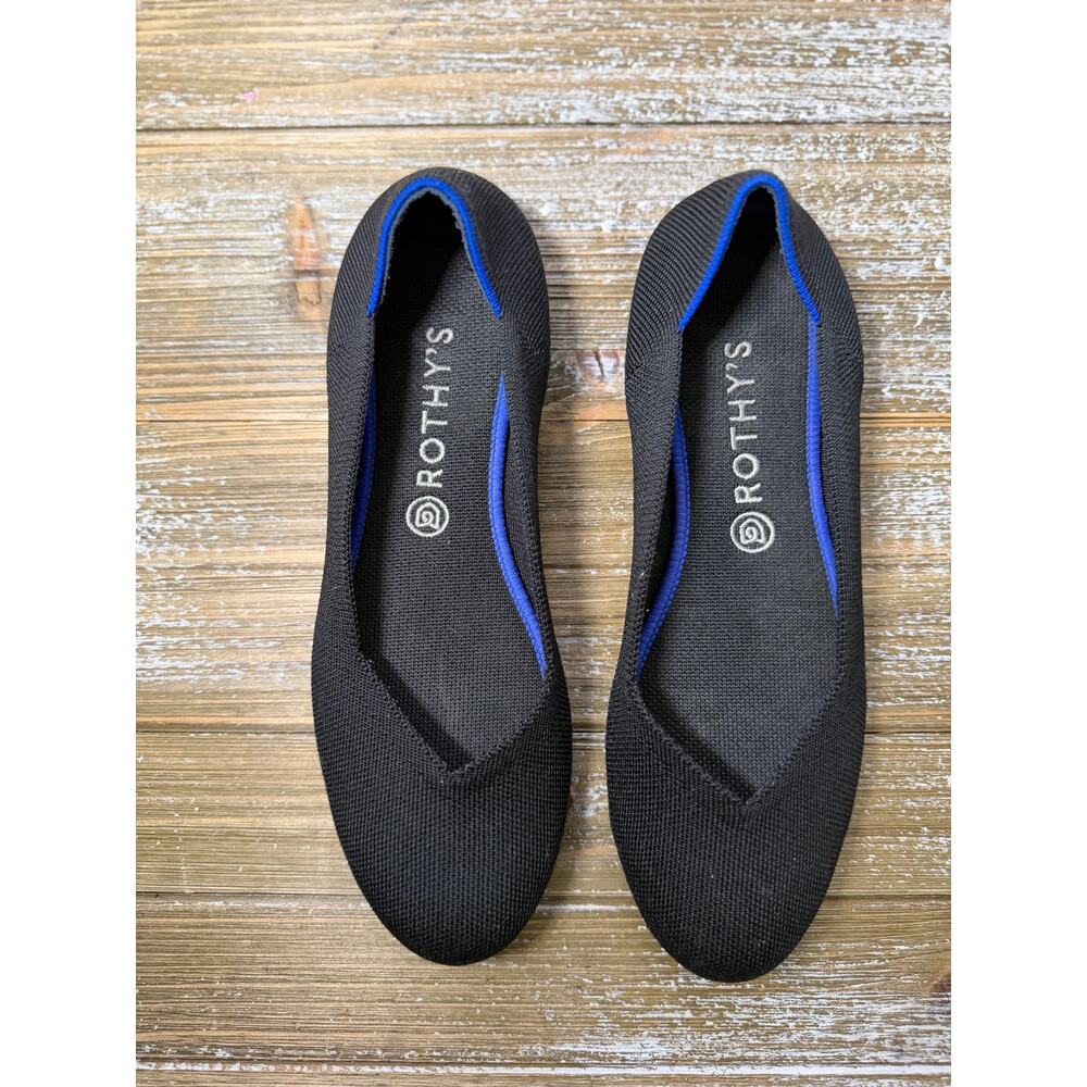 Rothy's Black Flats with Blue Trim